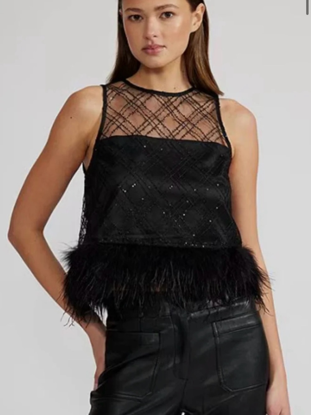 Lucy Paris Black Lace & Feather Trim Camisole